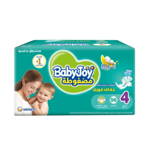 Baby Joy ompressed Diamond Pad Diaper, Size 4, Large, 10-18 Kg, Jumbo Box, 96 Diapers