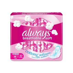 Always Breathable Soft Maxi Thick, Large Sanitary Pads With Wings, 30 Pads Large