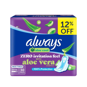 Always Aloe Cool Disposable Pads With Aloe Vera Essence For Light Days, 30 Count