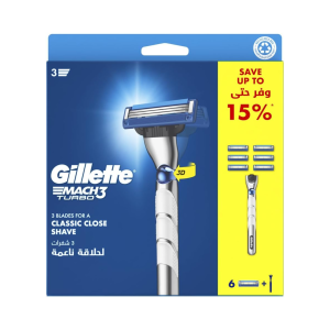 Gillette Mach3 Turbo Men's Refillable Razor: Handle + 6 Blade Refills